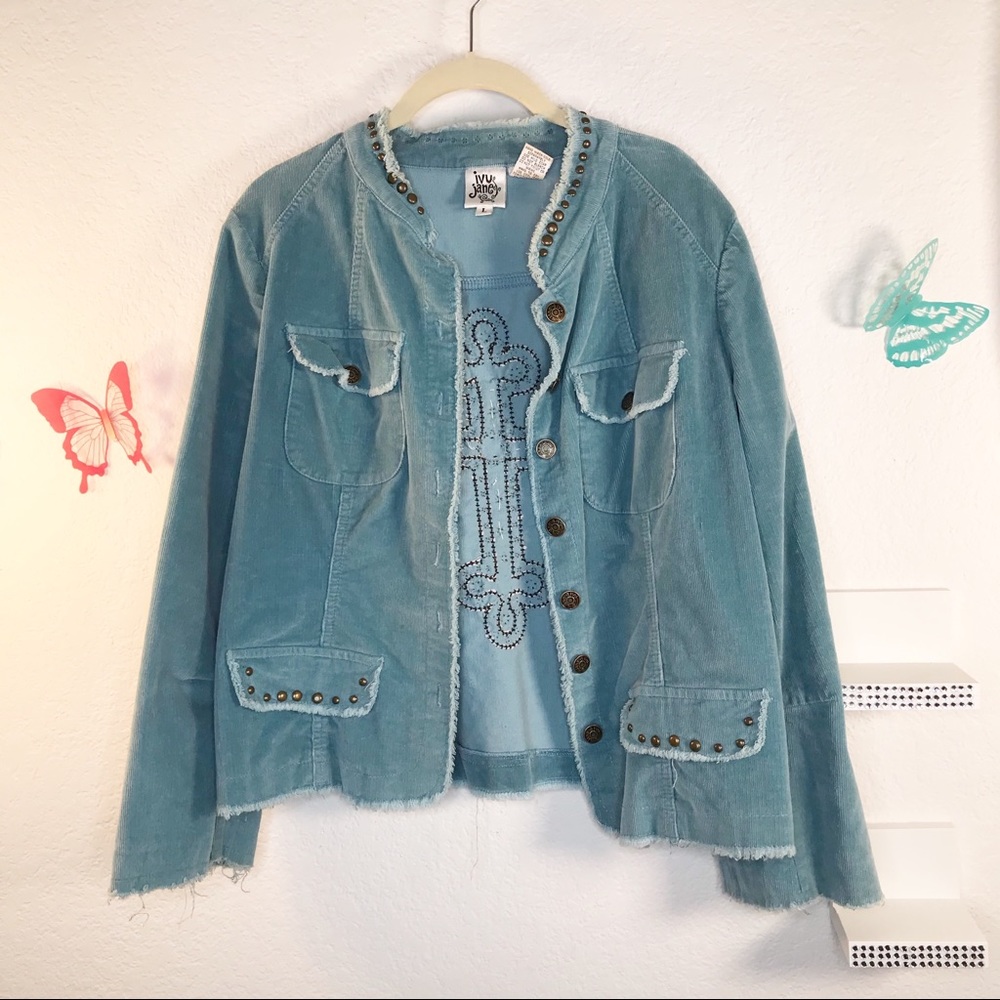 ivy jane Powder BLue Cord beaded distressed